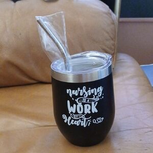 Nursing Is a Work Of Heart  Insulated Tumbler with metal Straw